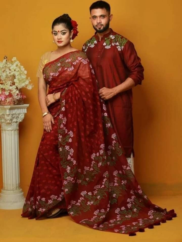Dhupian Saree + Punjabi (Couple   set)